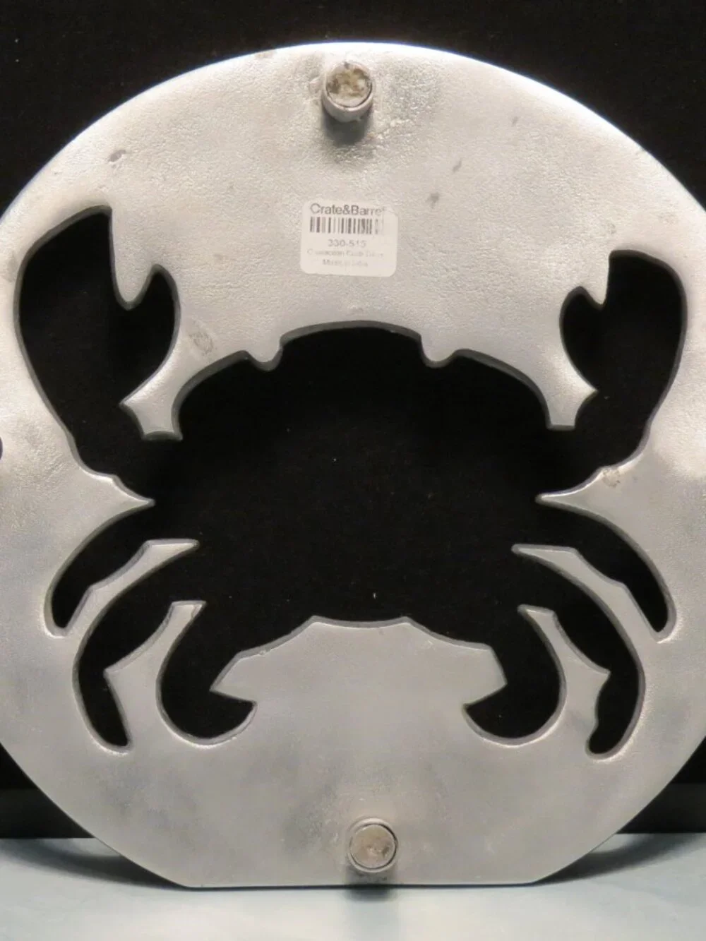 Crate & Barrel Crustacean Crab Footed Trivet 8 in Shiny Rustic Silver Aluminum